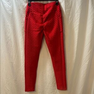 Fleece Lined Booty Butt Lifting Scrunch TikTok Pocket Leggings Medium Red